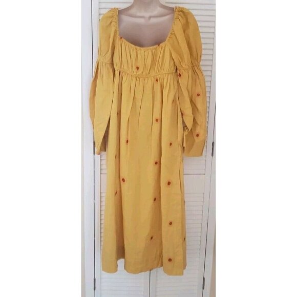 NEW FREE PEOPLE EMORY  WARM YELLOW FLOWER EMBROIDERED MIDI DRESS SZ SMALL - Picture 9 of 12